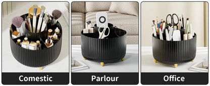 Rotating Makeup Brush Holder, 5 Slot Striped Vanity Organizer