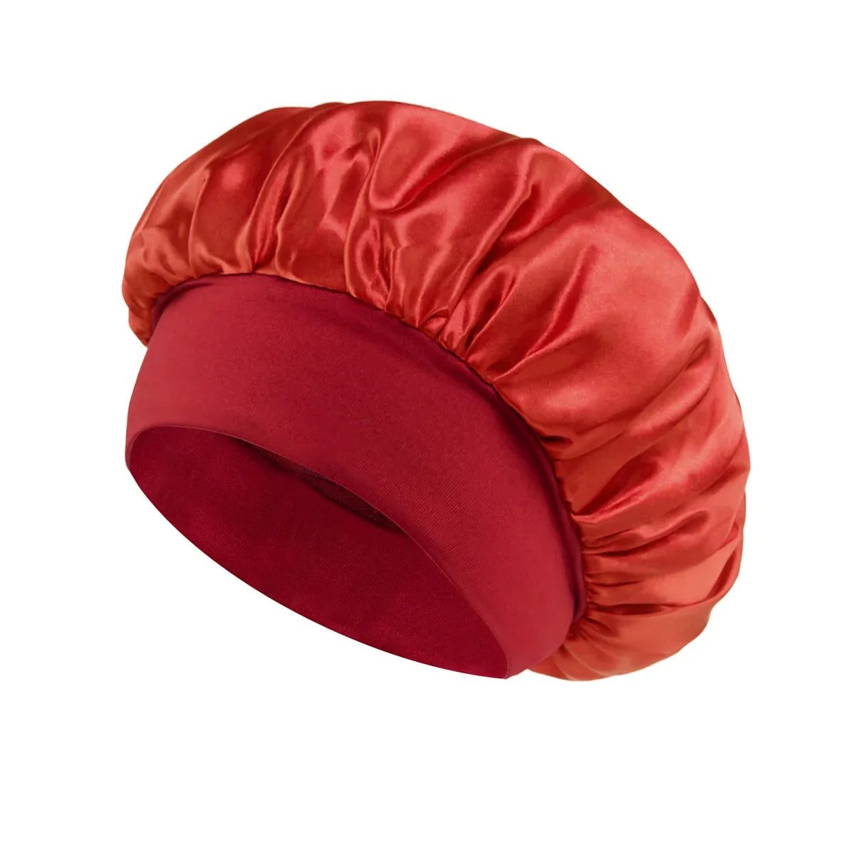 Wide-Brim Satin Hair Bonnet with Elastic Band
