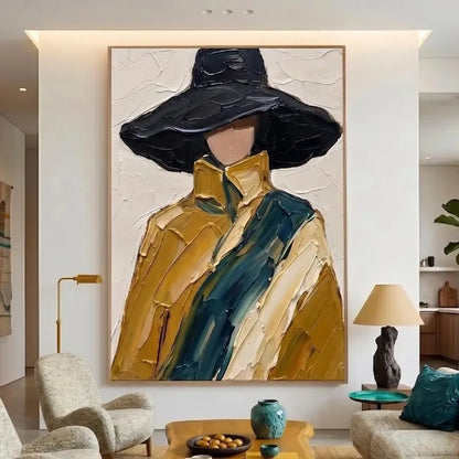 Woman in Wide Brim Hat Canvas Print, Neutral Boho Wall Art