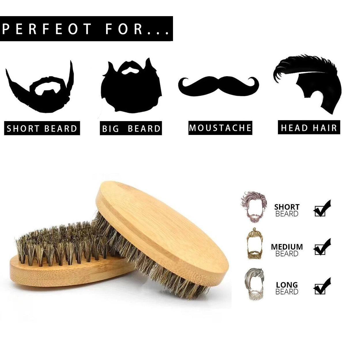 Men's Boar Bristle Beard Brush, Comb and Scissors Set