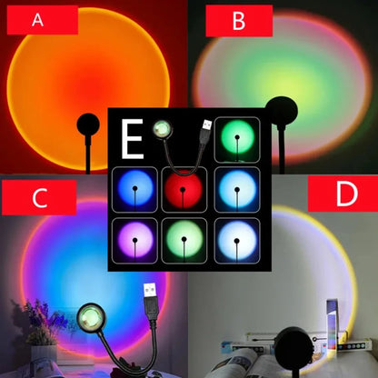 Rainbow Sunset Lamp Projector, USB LED Mood Light for Bedroom