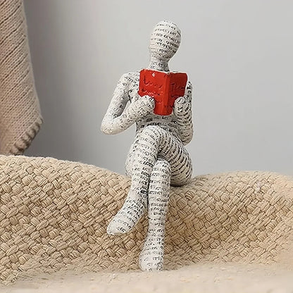 Reading Woman Resin Sculpture, Abstract Bookshelf Figurine Decor