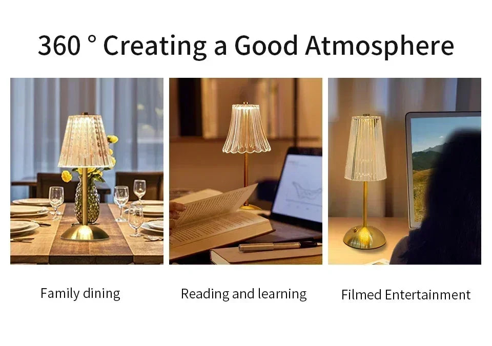 Crystal Touch Table Lamp, USB Rechargeable