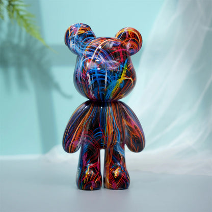 Fluid Bear Statue, Colorful Graffiti Resin Sculpture, 8 Inch