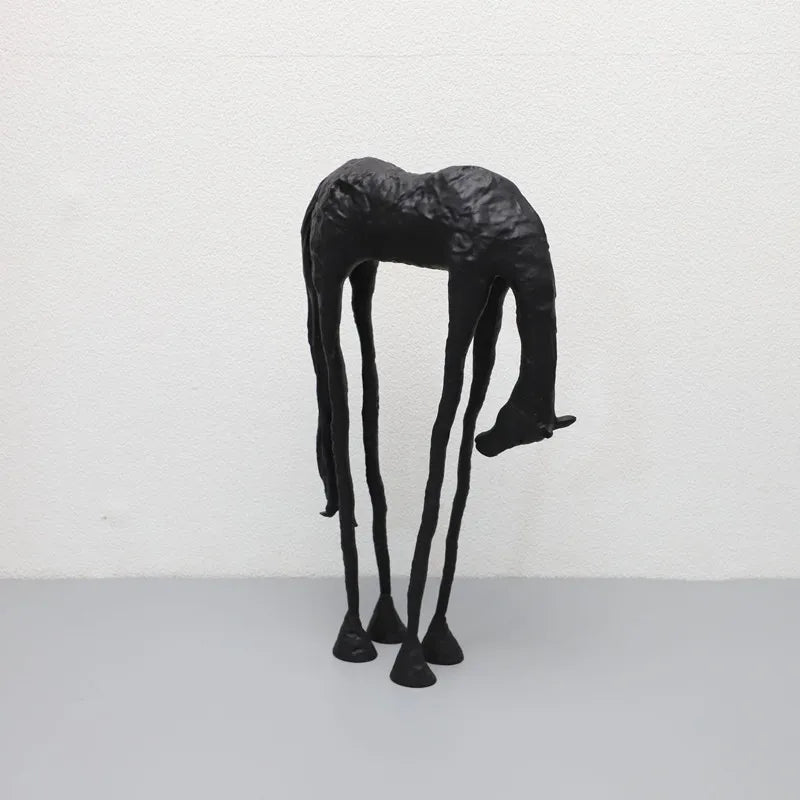 Black Cast Iron Abstract Horse and Deer Statue