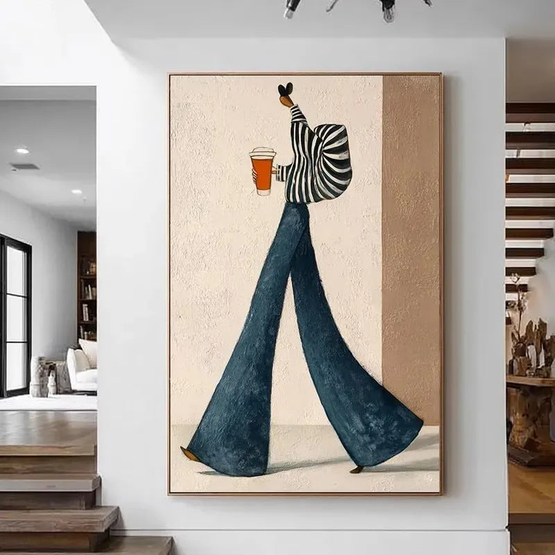 Woman in Wide Brim Hat Canvas Print, Neutral Boho Wall Art