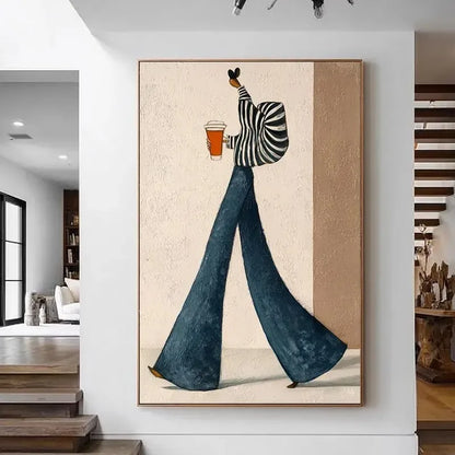 Woman in Wide Brim Hat Canvas Print, Neutral Boho Wall Art