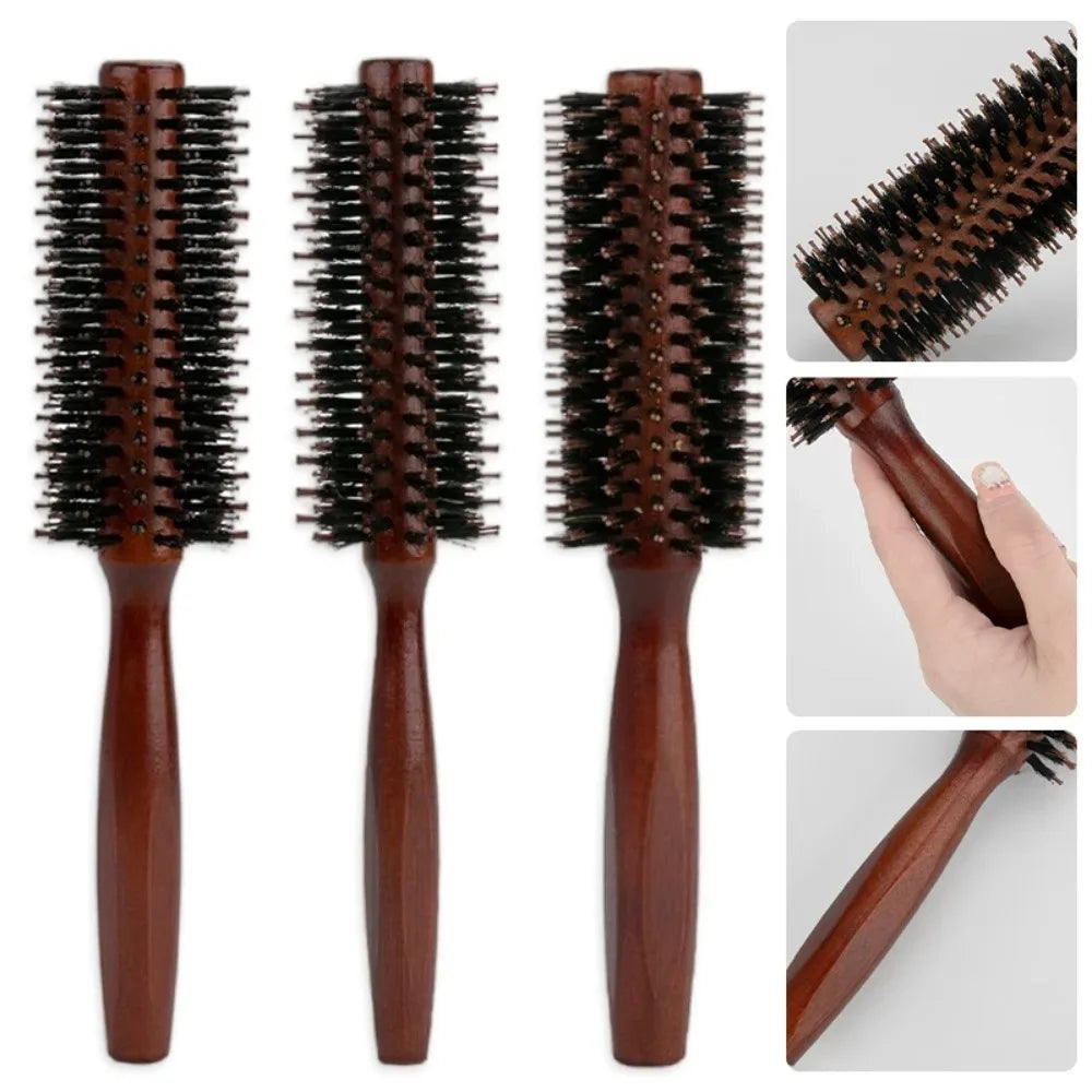 Boar Bristle Round Brush with Wooden Handle