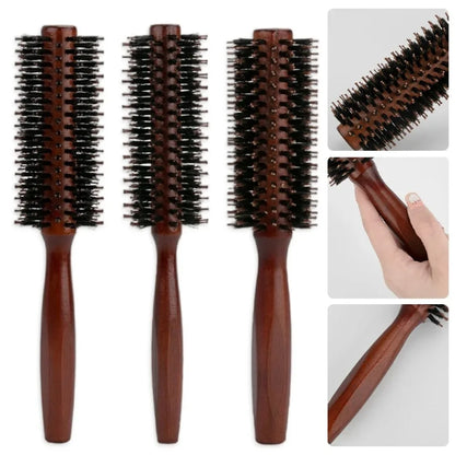 Boar Bristle Round Brush with Wooden Handle