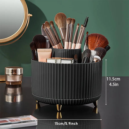Rotating Makeup Brush Holder, 5 Slot Striped Vanity Organizer