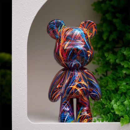 Fluid Bear Statue, Colorful Graffiti Resin Sculpture, 8 Inch