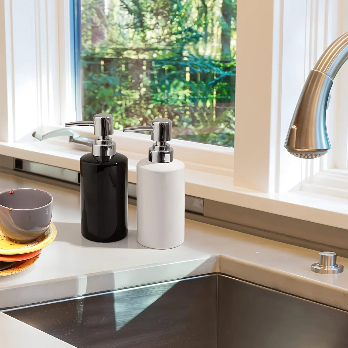 Ceramic Soap Dispenser, Glossy 10 oz Refillable Pump Bottle
