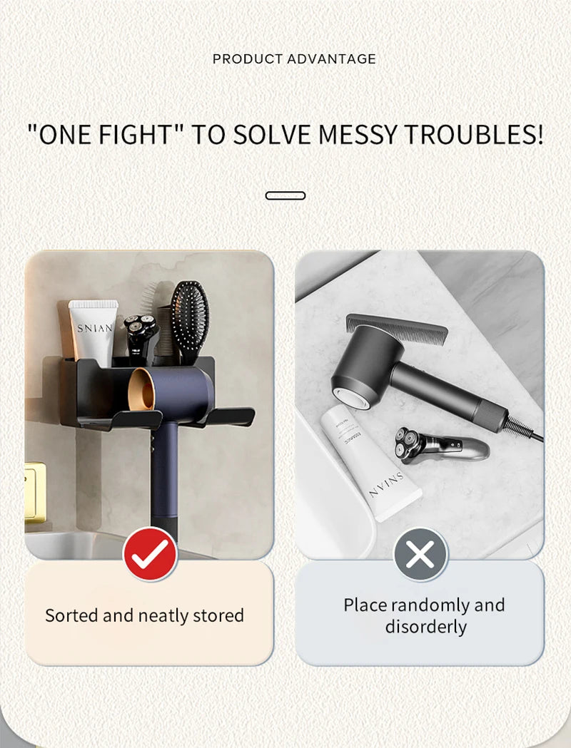 Hair Dryer Holder, Wall Mounted Bathroom Styling Tool Rack