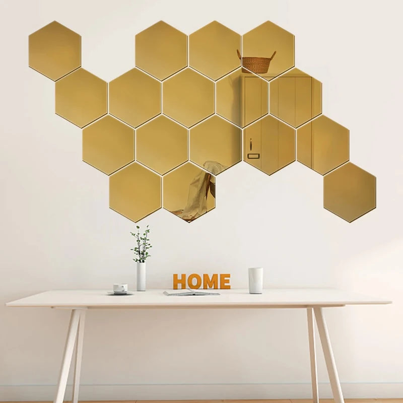 Hexagon Acrylic Mirror Wall Decals, 12 Pieces