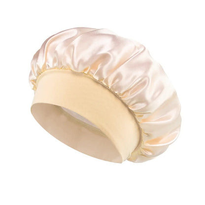 Wide-Brim Satin Hair Bonnet with Elastic Band