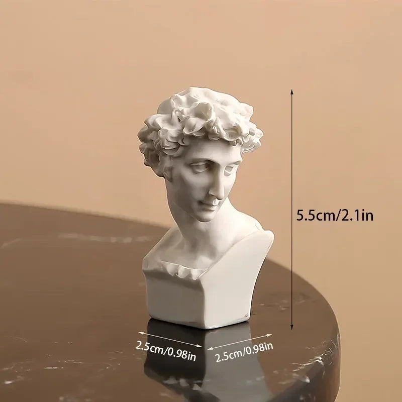 Mini David Bust Statue, White Resin Michelangelo Replica