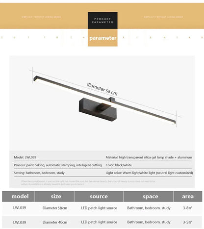 LED Mirror Wall Light, Modern Bathroom Vanity Lamp, 40 or 60 cm