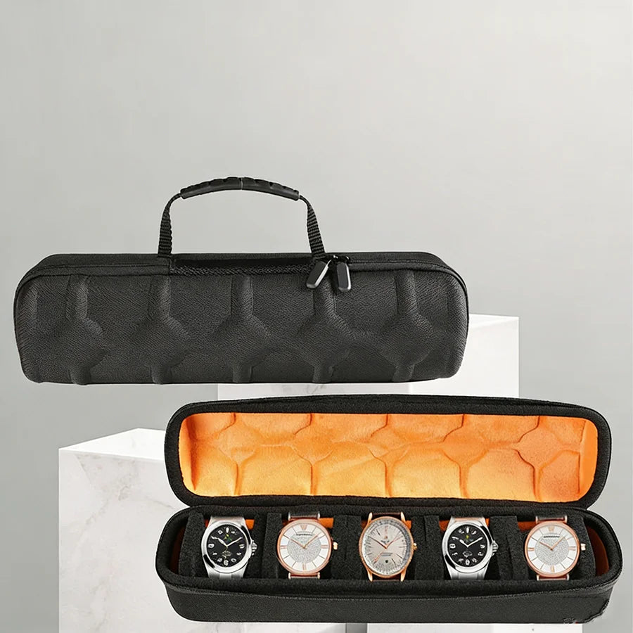 Watch Travel Case, Portable 5 Slot Watch Box Organizer