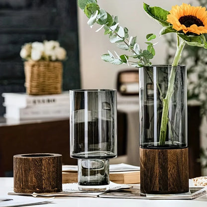Hydroponic Glass Vase with Wooden Base, Plant Propagation Station