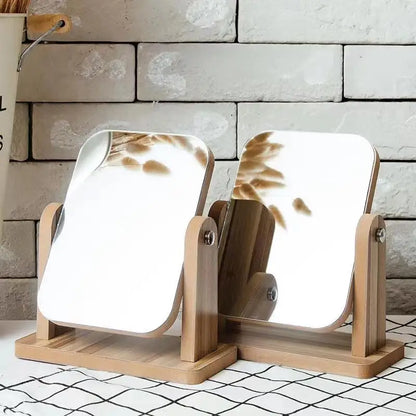 Rotating Wooden Makeup Mirror, Rectangle