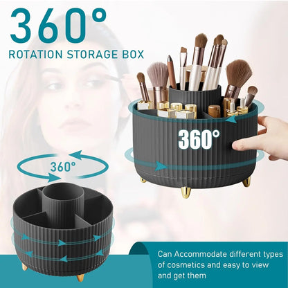 Rotating Makeup Brush Holder, 5 Slot Striped Vanity Organizer