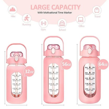 1L Glass Water Bottle with Straw and Sleeve