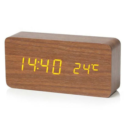 Wooden Digital Alarm Clock with Temperature