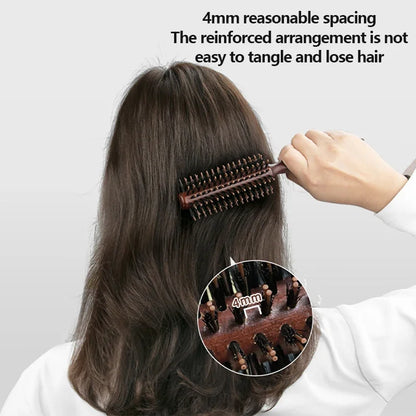 Boar Bristle Round Brush with Wooden Handle