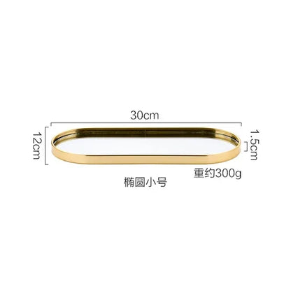 Gold Mirror Tray, Rectangular or Oval Glass Vanity Tray