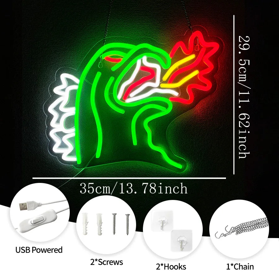 Fire-Breathing Dinosaur LED Neon Sign, Acrylic Game Room Wall Light