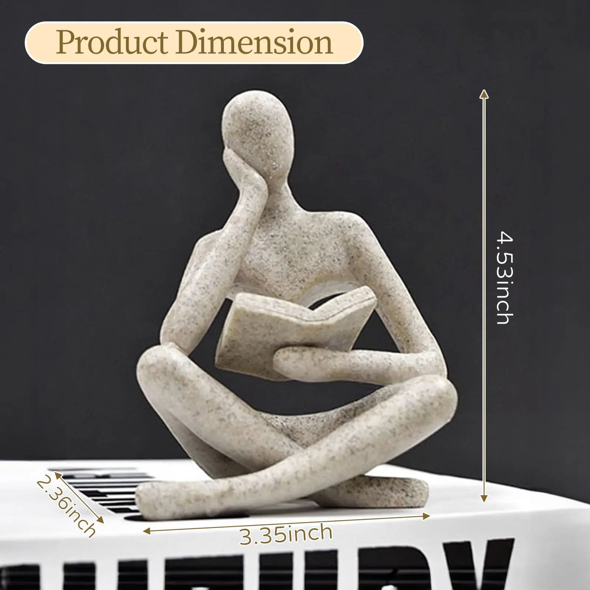 Reading Thinker Bookshelf Statue, Abstract Resin Book Lover Decor