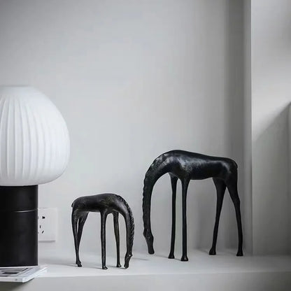 Black Cast Iron Abstract Horse and Deer Statue