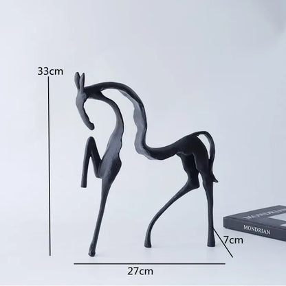 Black Cast Iron Abstract Horse and Deer Statue