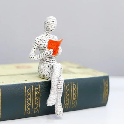 Reading Woman Resin Sculpture, Abstract Bookshelf Figurine Decor