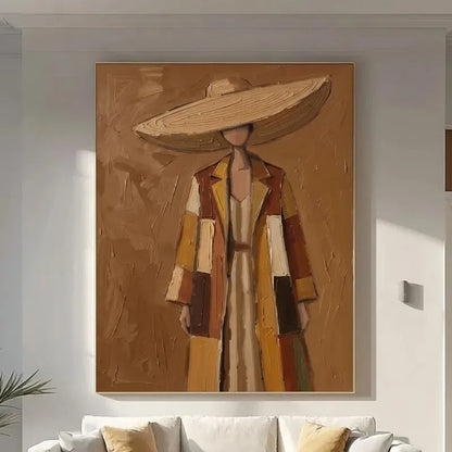 Woman in Wide Brim Hat Canvas Print, Neutral Boho Wall Art