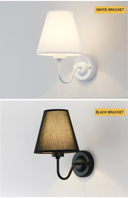 Nordic Fabric Wall Lamp, Iron Bedside Sconce with Cloth Shade, E27