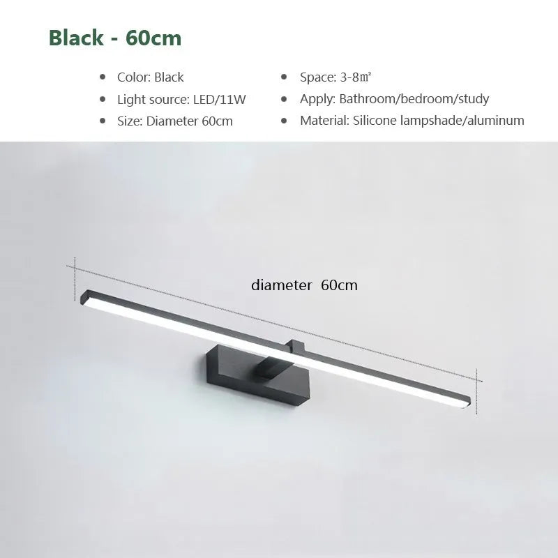 LED Mirror Wall Light, Modern Bathroom Vanity Lamp, 40 or 60 cm