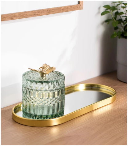Gold Mirror Tray, Rectangular or Oval Glass Vanity Tray