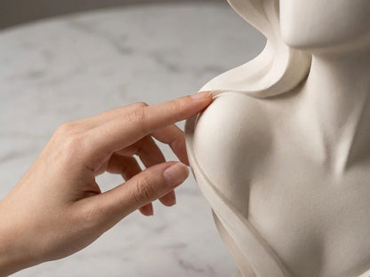 Female Bust Statue, Flowing Curve Abstract Figurine, Matte White