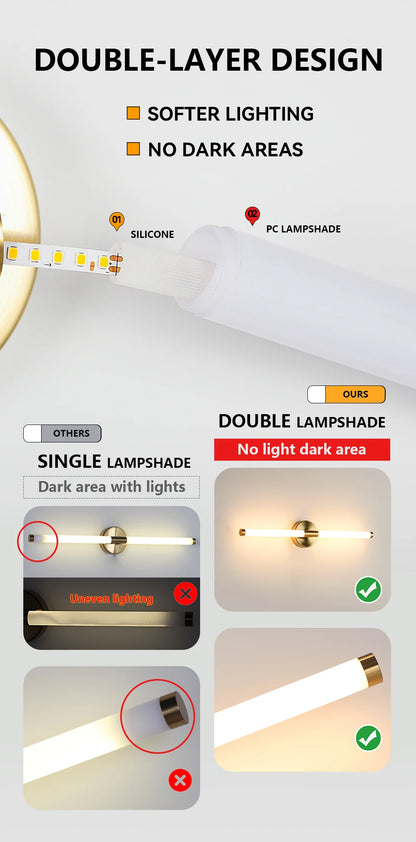 Gold LED Double Shade Wall Sconce, Up and Down Picture Light