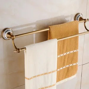 Antique Brass and Ceramic Bathroom Set, 19 Pieces