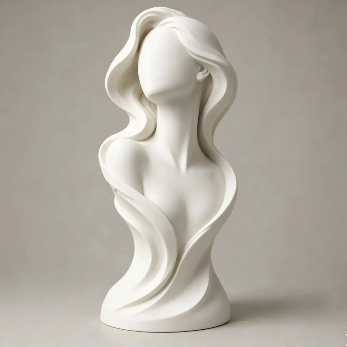 Female Bust Statue, Flowing Curve Abstract Figurine, Matte White