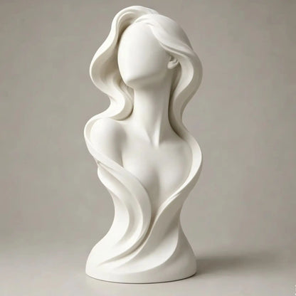 Female Bust Statue, Flowing Curve Abstract Figurine, Matte White