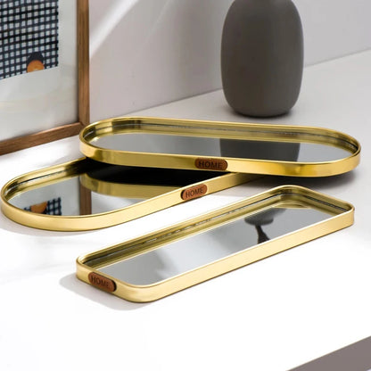 Gold Mirror Tray, Rectangular or Oval Glass Vanity Tray