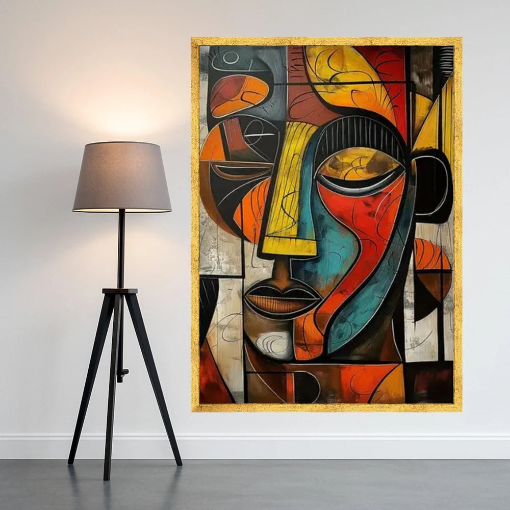 Abstract African Face Canvas Print, Colorful Cubism Wall Art