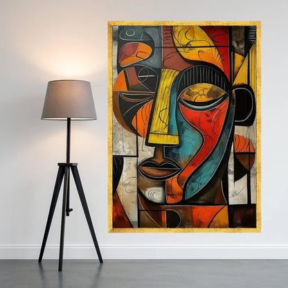 Abstract African Face Canvas Print, Colorful Cubism Wall Art