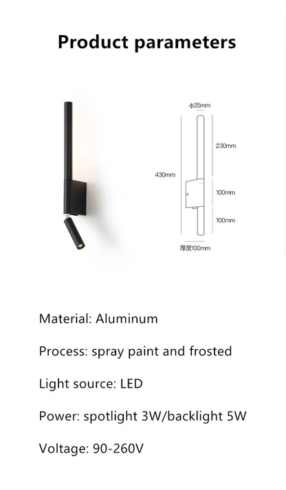 330-Degree Rotating Bedside LED Wall Light