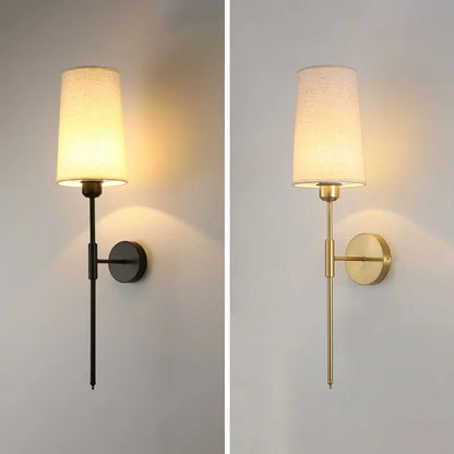 Retro Cloth Shade Wall Lamp, Black Iron Bedside Wall Sconce