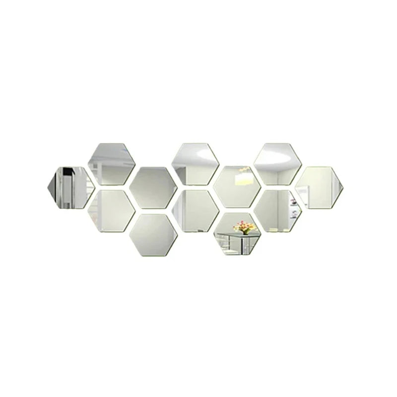Hexagon Acrylic Mirror Wall Decals, 12 Pieces