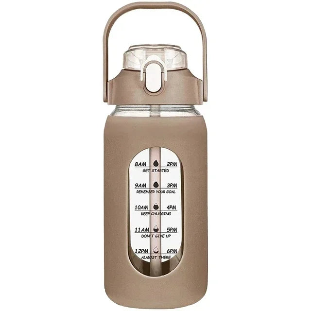1L Glass Water Bottle with Straw and Sleeve